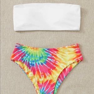 tie dye bandeau high waisted bikini